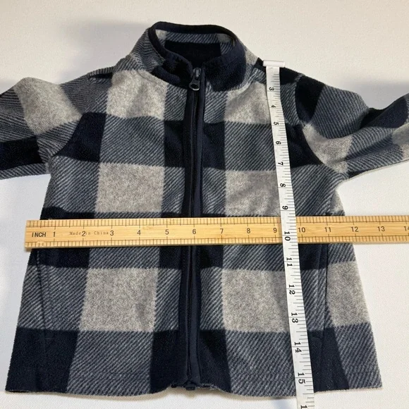 OshKosh B’gosh Toddler Fleece Zip Jacket Navy Blue & Gray Plaid | 2T - Picture 5 of 6